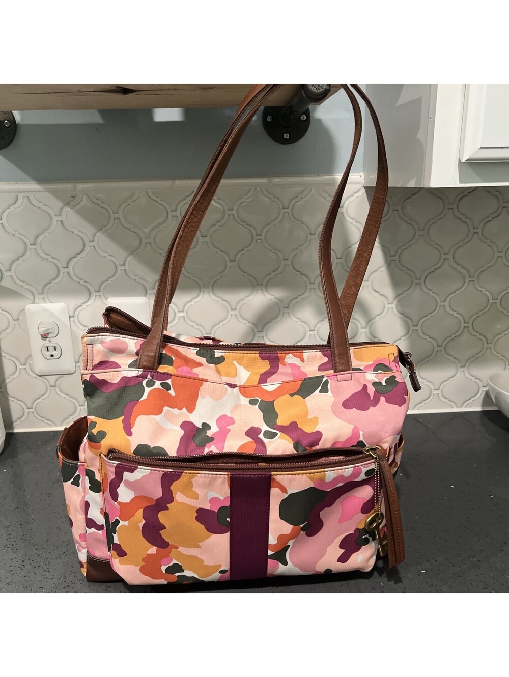 Fossil Jenna Shopper Tote Bag Vibrant Camo